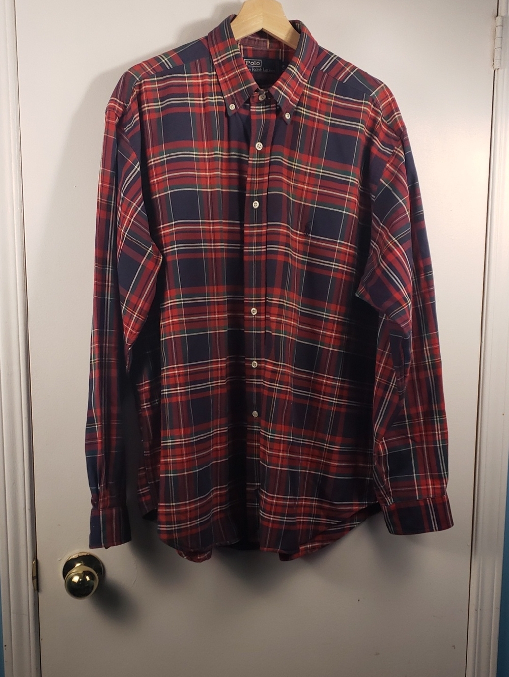 Vintage Polo by Ralph Lauren Red and Navy Plaid Button-Down Shirt Size Large